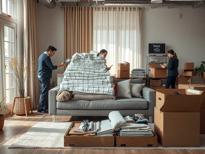 客户家中待清洗的床品和窗帘，搬家场景